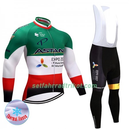 Radbekleidung Radtrikot Langarm + Lang Trägerhose 2017 Astana Pro Team Damen Winter Thermal Fleece N004